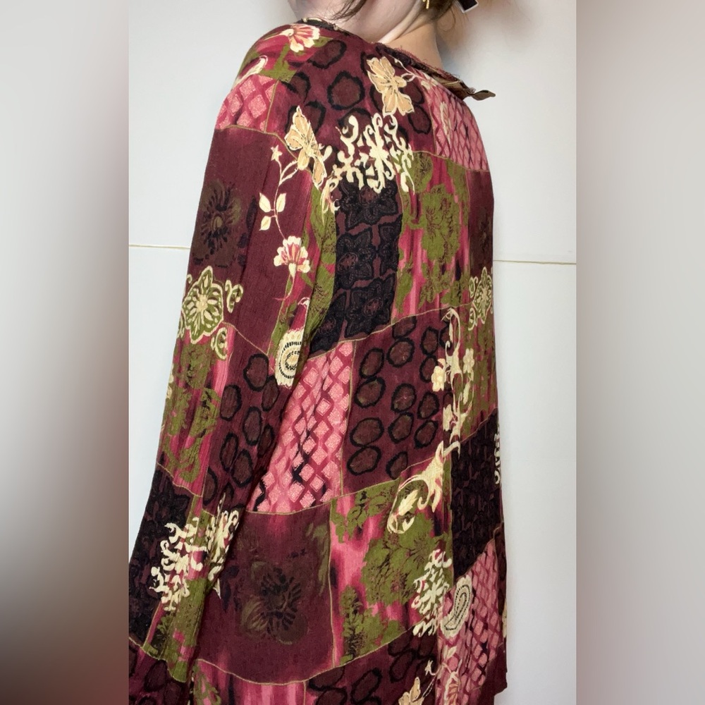 Notations Boho Patchwork Print Top w/ Beaded Trim… - image 4